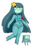  absurd_res accessory adventure_time belly bikini blush blush_stickers bmo breasts cartoon_network clothing crossgender empty_eyes female green_body green_hair hair hair_accessory hairpin hi_res high_heels humanoid long_hair machine not_furry robot simple_background smile solo somescrub swimwear 