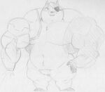  2021 5_fingers anthro badger badgerclops belly cartoon_network cybernetics cyborg eye_patch eyewear fingers looking_away machine male mammal mao_mao:_heroes_of_pure_heart monochrome muscular muscular_male mustelid musteline navel sbshouseofpancakes standing teeth traditional_media_(artwork) whiskers 