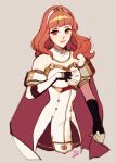  armor bare_shoulders cape celica_(fire_emblem) choker dress earrings eva_smith fingerless_gloves fire_emblem fire_emblem_echoes:_shadows_of_valentia fire_emblem_heroes gloves highres jewelry long_hair princess red_eyes red_hair skirt smile tiara 