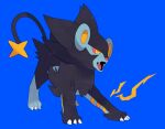  black_background black_fur claws colored_sclera commentary_request fangs full_body jaho luxray no_humans open_mouth pink_sclera pokemon pokemon_(creature) simple_background solo standing tongue yellow_eyes yellow_pupils 