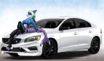  2021 absurd_res anthro breasts car clothed clothing digital_media_(artwork) eyebrows eyelashes feet female fingers fish green_hair hair hi_res marine mykegreywolf non-mammal_breasts shark toes vehicle volvo_(car) 