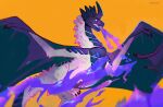  2021 ambiguous_gender caws digital_media_(artwork) dragon feral fur furred_dragon hi_res horn membrane_(anatomy) membranous_wings open_mouth paws solo wings yessys 