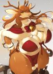  anthro antlers big_breasts breasts capreoline cervid clothed clothing female fur hair hi_res horn kishibe looking_at_viewer mammal reindeer solo 