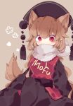 1girl animal_ear_fluff animal_ears bangs black_dress black_headwear brown_hair clothes_writing dress extra_ears eyebrows_visible_through_hair fox_ears highres junko_(touhou) kemonomimi_mode one-hour_drawing_challenge pointy_ears red_eyes roamu_65 scarf solo tabard touhou upper_body 