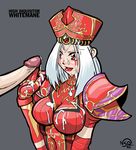  breasts cleavage cum cum_on_body cum_on_breasts cum_on_clothes cum_on_hair cum_on_hands cum_on_upper_body elbow_gloves face_paint facepaint facial gloves handjob hat lipstick penis red_eyes sally_whitemane smile uncensored warcraft world_of_warcraft 