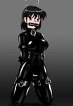  bdsm bit_gag bitgag black_hair blush bondage bound chains collar gag gimpsuit kokuyousha latex nose_hook red_eyes saliva school_rumble short_hair suspension tsukamoto_yakumo 