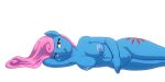  absurd_res anthro arm_around_waist bedroom_eyes blue_body blue_eyes blue_nipples equid equine female hasbro hi_res horse looking_at_viewer lying mammal my_little_pony narrowed_eyes nipples nude on_side pony seductive siansaar solo 