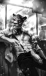  absurd_res anthro black_and_white cougar echo_(series) echo_project felid feline hi_res male mammal monochrome pinup pose samuel_ayers smoking solo the_smoke_room the_v00d00 video_games visual_novel 