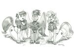  accessory anthro apple_bloom_(mlp) baron_engel breasts clothing collar cutie_mark cutie_mark_crusaders_(mlp) earth_pony equid equine eyebrows female friendship_is_magic graphite_(artwork) grass greyscale group hair_accessory hair_bow hair_ribbon hooves horse kneeling looking_at_viewer mammal midriff monochrome my_little_pony open_mouth pegasus pencil_(artwork) plant pony ribbons scootaloo_(mlp) shirt sweetie_belle_(mlp) text text_on_clothing text_on_shirt text_on_topwear thong topwear traditional_media_(artwork) trio underwear uniform wings 