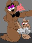  adultpartypunch anthro big_penis digital_media_(artwork) duo erection five_nights_at_freddy&#039;s five_nights_at_freddy&#039;s_2 freddy_(fnaf) fur genitals glistening glistening_body glistening_fur glistening_genitalia hi_res humanoid_genitalia humanoid_penis machine male male/male mammal metal nude penis plushie plushie-like plushophilia robot romantic scottgames simple_background size_difference smile thick_thighs toy_freddy_(fnaf) unknown_species ursid video_games 