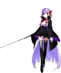  bangs bb_(fate) bb_(fate/extra) black_cape black_legwear black_skirt bow breasts cape eyebrows_visible_through_hair fate/extra fate/extra_ccc fate_(series) full_body gloves hair_bow holding holding_stick long_hair long_sleeves looking_at_viewer official_art panties purple_eyes purple_hair red_bow red_ribbon ribbon shirt skirt smile solo standing stick tachi-e thighhighs transparent_background underwear very_long_hair wada_arco white_gloves white_shirt 