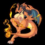  1:1 anthro big_breasts breasts claws dragon female fire fruittibunny genitals hair hi_res horn mega_charizard mega_charizard_y mega_evolution membrane_(anatomy) membranous_wings nintendo nipples nude pok&eacute;mon pok&eacute;mon_(species) pussy solo tongue video_games wings 