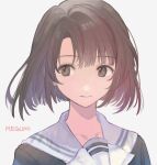  1girl bangs brown_eyes brown_hair character_name closed_mouth commentary_request eyebrows_visible_through_hair fujie-yz grey_background highres katou_megumi looking_to_the_side portrait saenai_heroine_no_sodatekata sailor_collar school_uniform serafuku short_hair simple_background solo white_sailor_collar 