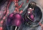  1girl ass black_hair bodysuit boots cameltoe covered_nipples elbow_gloves gloves impossible_bodysuit impossible_clothes kamori_sayaka latex long_hair original purple_bodysuit rindou_(radical_dream) shiny shiny_clothes skin_tight skindentation slime_(substance) solo thigh_boots thighhighs 