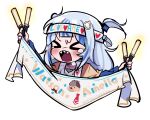  &gt;_&lt; 1girl absurdres banner blush cheering choripan crying gawr_gura glowstick grey_hair hair_ornament headband heart highres holding hololive hololive_english long_hair open_mouth otaku sharp_teeth simple_background sketch solo teeth twitter_username two_side_up upper_body white_background 