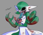  2021 ambiguous_gender blood bodily_fluids claws exposed_teeth gardevoir gore grey_background hi_res humanoid infection missing_eye nintendo not_furry pok&eacute;mon pok&eacute;mon_(species) saliva sharp_claws sharp_teeth sheico signature simple_background solo teeth tongue tongue_out undead vein video_games wounded zombie 