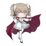  1girl absurdres bangs blue_eyes bow cape epaulettes frills girls&#039;_frontline gun hair_bow highres long_sleeves pantyhose red_cape revolver usagi_tokamex weapon webley_(girls&#039;_frontline) webley_revolver white_legwear 