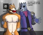  anthro arms_tied ball_gag bdsm bondage bound canid canine canis captured clothed clothing collar dominant dominant_male duo eye_patch eyewear fox fox_mccloud gag gagged genitals humiliation kidnapping male male/male mammal nintendo nipples nude penis star_fox teasing the_bad_otter_(artist) video_games wall_(structure) wolf wolf_o&#039;donnell 