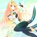  1girl alternate_costume bangs blonde_hair breasts chest_jewel earrings elbow_gloves gem gloves headpiece jewelry large_breasts leggings long_hair mythra_(massive_melee)_(xenoblade) mythra_(xenoblade) pantyhose solo super_smash_bros. suta_(clusta) swept_bangs tiara very_long_hair white_gloves xenoblade_chronicles_(series) xenoblade_chronicles_2 