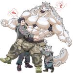  &lt;3 abs anthro armpit_hair beard big_muscles black_hair blush body_hair boots bottomwear bulge chan_kiti_chan_(artist) chest_tuft clothing embrace facial_hair family father father_and_child father_and_son felid footwear group hair hi_res hoodie hug human human_on_anthro interspecies knee_pads larger_anthro male male/male mammal muscular muscular_anthro muscular_male nipples open_mouth pantherine pants parent parent_and_child romantic romantic_couple shirtless size_difference smaller_anthro smaller_human son tiger topwear tuft 