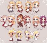  6+girls apron blonde_hair brown_hair chibi co_09vrg copyright_name crossed_arms dark-skinned_female dark_skin highres looking_at_viewer maid maid_apron maid_headdress midna midna_(true) multiple_girls multiple_persona orange_hair princess_hilda princess_zelda purple_hair red_eyes smile tetra the_legend_of_zelda the_legend_of_zelda:_a_link_between_worlds the_legend_of_zelda:_breath_of_the_wild the_legend_of_zelda:_ocarina_of_time the_legend_of_zelda:_skyward_sword the_legend_of_zelda:_spirit_tracks the_legend_of_zelda:_the_wind_waker the_legend_of_zelda:_twilight_princess toon_zelda triforce triforce_earrings young_zelda 