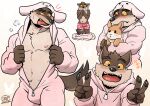  2021 5_fingers anthro biped blush bodily_fluids boxers_(clothing) brown_body brown_fur brown_pawpads bulge canid canine canis carrying clothed clothing dreamworks duo embarrassed feral fingers fur gesture h155296 heart_boxers heart_underwear kigurumi lagomorph leporid looking_at_viewer male mammal mr._wolf_(the_bad_guys) nipples open_clothing open_mouth open_smile partially_clothed pawpads pink_clothing pink_underwear rabbit simple_background smile solo sweat sweatdrop teeth the_bad_guys tongue tongue_out topless underwear v_sign whiskers wolf yellow_sclera 