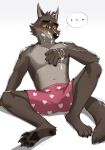  ... 2021 4_toes anthro biped blush bodily_fluids boxers_(clothing) brown_body brown_fur canid canine canis claws clothed clothing cum cum_drip cum_on_body cum_on_face cum_on_hand dated dreamworks dripping feet fur genital_fluids heart_boxers heart_underwear hi_res male mammal mr._wolf_(the_bad_guys) navel pawpads simple_background solo speech_bubble taki_kaze the_bad_guys toe_claws toes topless underwear white_background wolf yellow_sclera 