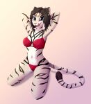  anthro big_breasts blue_eyes breasts clothed clothing dark_hair felid feline female fur hair hi_res kanzlerjif licking licking_lips lingerie looking_at_viewer mammal navel red_clothing sitting solo tongue tongue_out underwear white_body white_fur 
