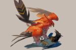  absurdres beak bird commentary_request corvisquire from_side grey_background highres no_humans open_mouth pecohophop pokemon pokemon_(creature) red_eyes simple_background talonflame talons 