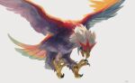  bird braviary commentary_request looking_down no_humans open_mouth pecohophop pokemon pokemon_(creature) signature simple_background solo talons tongue white_background 