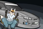  anthro canid canine car clothing fox furry_jdm hi_res male mammal nissan nissan_skyline shirt simple_background skyline solo topwear vehicle white_clothing white_shirt white_topwear 