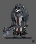  2017 anthro armello armor axe badger battle_axe belt biped claws clothed clothing digital_media_(artwork) fully_clothed grey_background headgear helmet hi_res horace_(armello) male mammal melee_weapon mustelid musteline pauldron plate_armor scale_armor simple_background solo spike_(disambiguation) spiked_armor spiked_helmet spikes standing video_games visor weapon wolfdawg 