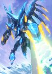  arm_blade cloud energy energy_cannon floating gamiani_zero glowing highres horns mark_alles mecha no_humans sky solo soukyuu_no_fafner spikes water weapon wings 