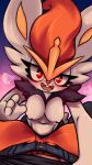  &lt;3 &lt;3_eyes anthro blush bodily_fluids breasts cinderace digital_media_(artwork) duo female first_person_view hi_res looking_at_viewer medium_breasts nintendo nipple_outline plagueofgripes pok&eacute;mon pok&eacute;mon_(species) sweat video_games 