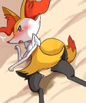  anthro bed_wetting blush bodily_fluids braixen canid canine diaper embarrassed female fox genital_fluids looking_at_viewer mammal milklemon5127 nintendo omorashi padded padding peeing pok&eacute;mon pok&eacute;mon_(species) solo tears urine urine_puddle video_games wet wet_bed wetting 