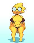  alphys anthro belly big_breasts breasts clothing eyewear female freckles glasses hi_res lizard navel one-piece_swimsuit reptile scalie slightly_chubby solo somescrub swimwear undertale undertale_(series) video_games yellow_body 