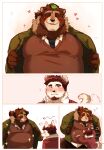  &lt;3 2021 absurd_res anthro belly blush booboo34 brown_body brown_fur canid canine canis clothing comic cute_fangs domestic_dog duo embrace fur hi_res hug kemono male male/male mammal necktie overweight overweight_male raccoon_dog shirt sweater sweater_vest tail_motion tailwag tanuki topwear vest 