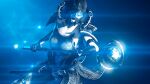  3d_(artwork) absurd_res armor baton black_hair digital_media_(artwork) female flower hair headgear helmet hi_res horn humanoid hybrid klisma_thrax_(ludexus) long_hair ludexus magic magic_user plant scepter solo source_filmmaker spell weapon white_body white_skin 