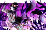  1girl azami_(xenoblade) black_hair blue_eyes breasts colored_skin darkness fire hisin medium_breasts purple_fire short_hair solo white_skin xenoblade_chronicles_(series) xenoblade_chronicles_2 