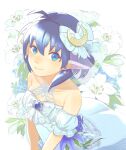  1girl blue_eyes blue_hair bow closed_mouth crescent crescent_hair_ornament dress earrings hair_ornament jewelry looking_at_viewer pointy_ears rena_lanford shida556 short_hair smile solo star_ocean star_ocean_anamnesis star_ocean_the_second_story 