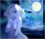  1girl :o absurdres alice_margatroid ass bed_sheet blonde_hair blue_eyes breasts cloud cloudy_sky dr._addamelech eyelashes frilled_hairband frills full_moon hairband halo highres light_blush lolita_hairband looking_back medium_breasts moon moonlight night nipples nude open_mouth perfect_cherry_blossom plump red_hairband short_hair sky solo touhou window 