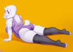  absurd_res anthro aruurara big_breasts boss_monster bovid breasts caprine clothing exercise exercise_clothing eyebrows feet female fitness footwear fur goat hi_res horn legwear leotard long_ears looking_at_viewer mammal mature_anthro mature_female purple_eyes raised_eyebrow short_tail side_boob slightly_chubby solo stockings stretching thick_thighs thigh_highs toeless_footwear toes toriel undertale undertale_(series) video_games white_body white_fur 