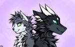  2021 anthro digital_media_(artwork) dragon duo felid feline fur furred_dragon green_eyes grey_body grey_fur hi_res horn male mammal myarukawolf nude smile 