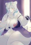  5_fingers absurd_res anthro areola big_breasts blush breasts claws clothing female finger_claws fingers fur hair hi_res inverted_nipples kemono lingerie mammal nipples one_breast_out pawpads paws polar_bear smile solo ukenya ursid ursine white_body white_fur 