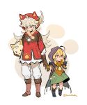  1boy 1girl absurdres animal_ears artist_name blonde_hair boots cosplay costume_switch cwilocky genshin_impact gloves grey_hair highres klee_(genshin_impact) long_hair razor_(genshin_impact) size_difference 