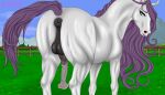  absurd_res animal_genitalia animal_penis anus balls blue_eyes butt equid equine equine_penis feral genitals grass_plain hair hi_res horse horse_tail long_mane male mammal mane oniblonde outside penis purple_hair purple_mane purple_tail rear_view solo solo_focus vein veiny_balls white_body 