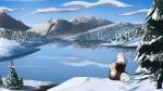  avian bird bubo_(genus) drawing_pad evergreen_tree female feretta footprint hi_res lake landscape mountain owl pine_tree plant scenery sky snow snowy_owl tree true_owl 