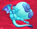  anthro areola badgerben big_areola big_breasts big_nipples blue_body blue_nipples blue_scales breasts cornchip21 dragon female friendship_is_magic genitals hand_on_breast hasbro hi_res holding_breast horn huge_breasts hyper hyper_breasts looking_at_viewer lying my_little_pony nipples nude on_back open_mouth princess_ember_(mlp) pussy raised_leg red_eyes reptile scales scalie solo wings 