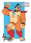  aereous animatronic anthro armpit_hair balls big_balls big_penis blue_claws blue_eyes blush blush_lines body_hair bow_tie bracelet chest_hair claws clothed clothing dialogue dialogue_box digital_drawing_(artwork) digital_media_(artwork) ear_piercing five_nights_at_freddy&#039;s five_nights_at_freddy&#039;s:_security_breach freddy_(fnaf) fur genitals glamrock_freddy_(fnaf) hat headgear headwear hi_res jewelry looking_at_viewer machine male mammal multicolored_body multicolored_fur musclegut muscular muscular_anthro muscular_arms muscular_male muscular_thighs nipples pecs penis piercing pubes robot scottgames shoulder_pads smile solo speedo spiked_bracelet spikes swimwear ursid ursine vein veiny_penis video_games 