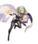  1girl arm_guards armor bangs belt black_footwear book boots byleth_(fire_emblem) byleth_(fire_emblem)_(female) cape dagger fire_emblem fire_emblem:_three_houses fire_emblem_heroes full_body gold_trim green_eyes green_hair high_heel_boots high_heels highres holding holding_book jewelry kakage knee_boots knife leg_up midriff navel official_art open_book open_mouth pantyhose shiny shiny_clothes short_hair short_sleeves shorts smile solo stomach tiara transparent_background weapon 